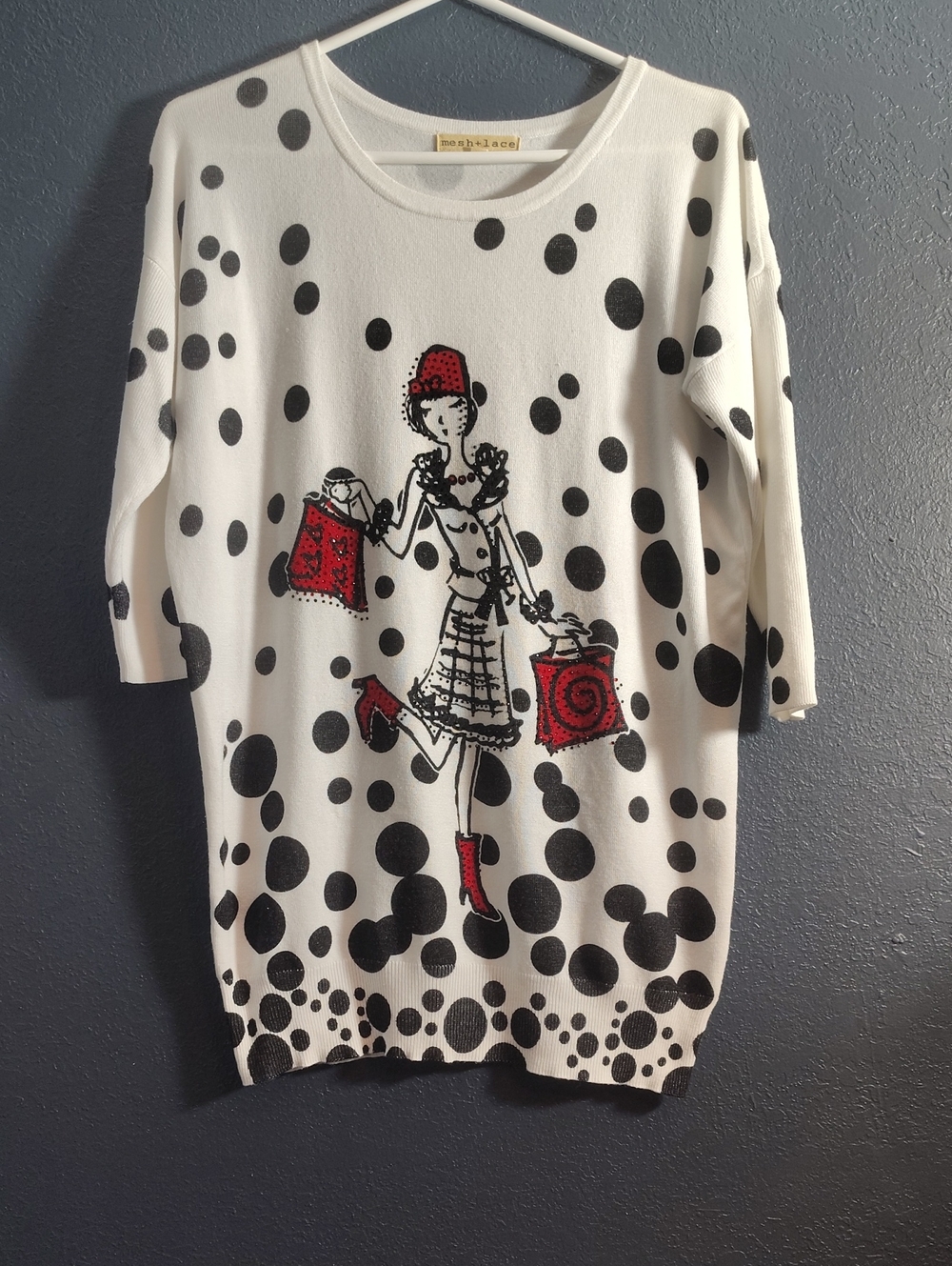 Mesh + Lace Parisian Polka Dot Graphic Sweater Tunic Lady Shopping